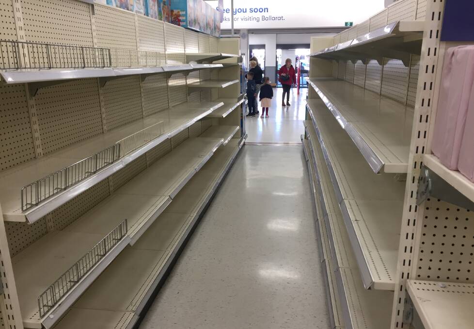 NOTHING: Multiple rows of shelves were empty at the Big W store in Ballarat Central.