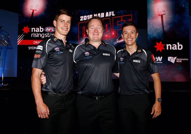 DRAFTED: Jarrod Berry (left) and Hugh McCluggage (right) embrace AFL talent manager for the GWV Rebels Phil Partington.