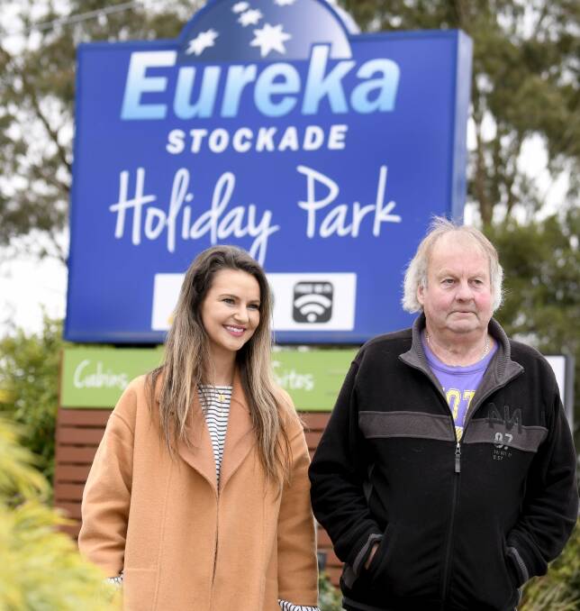 FIGHTING: Eureka Stockade Holiday Park staff Kara Knott and David Pole. Picture: Lachlan Bence. 