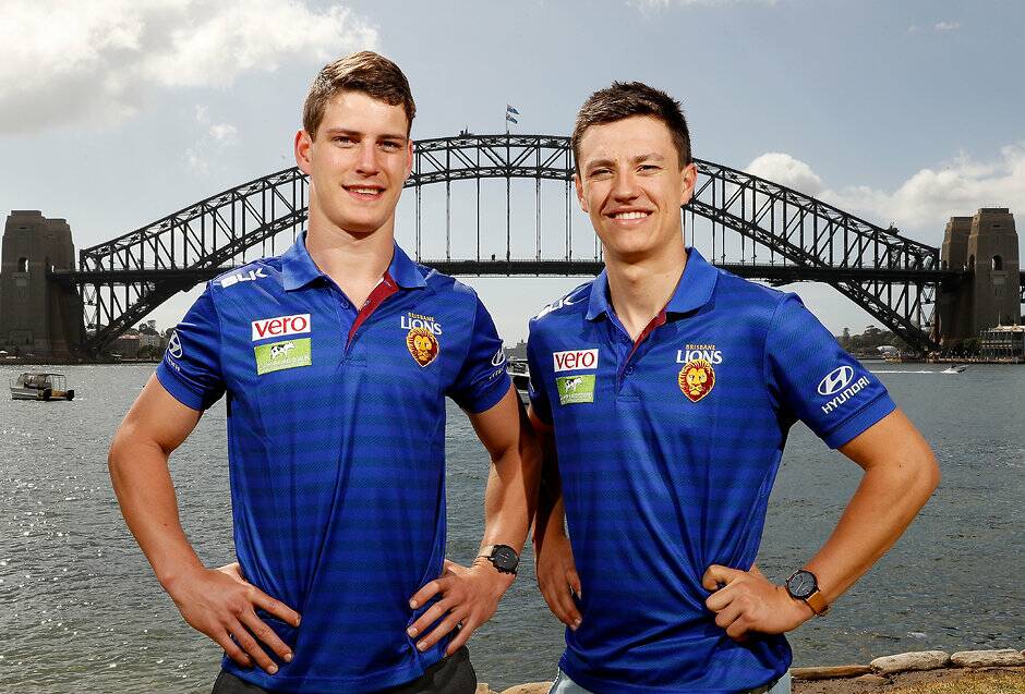 MOVE UP NORTH: Jarrod Berry and Hugh McCluggage were all smiles when it came time to venture to Brisbane together. Picture: Brisbane Lions.