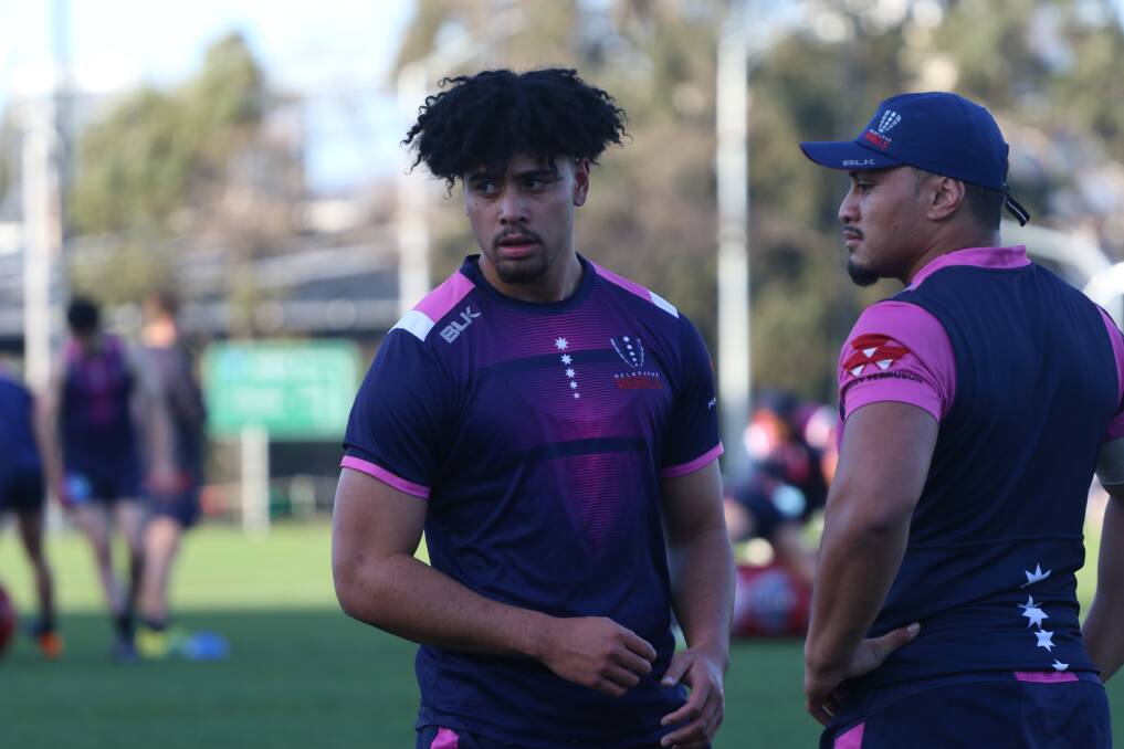 DEVELOPING: Ola Tauelangi, left, training with the Melbourne Rising on Tuesday. Picture: Melbourne Rising.