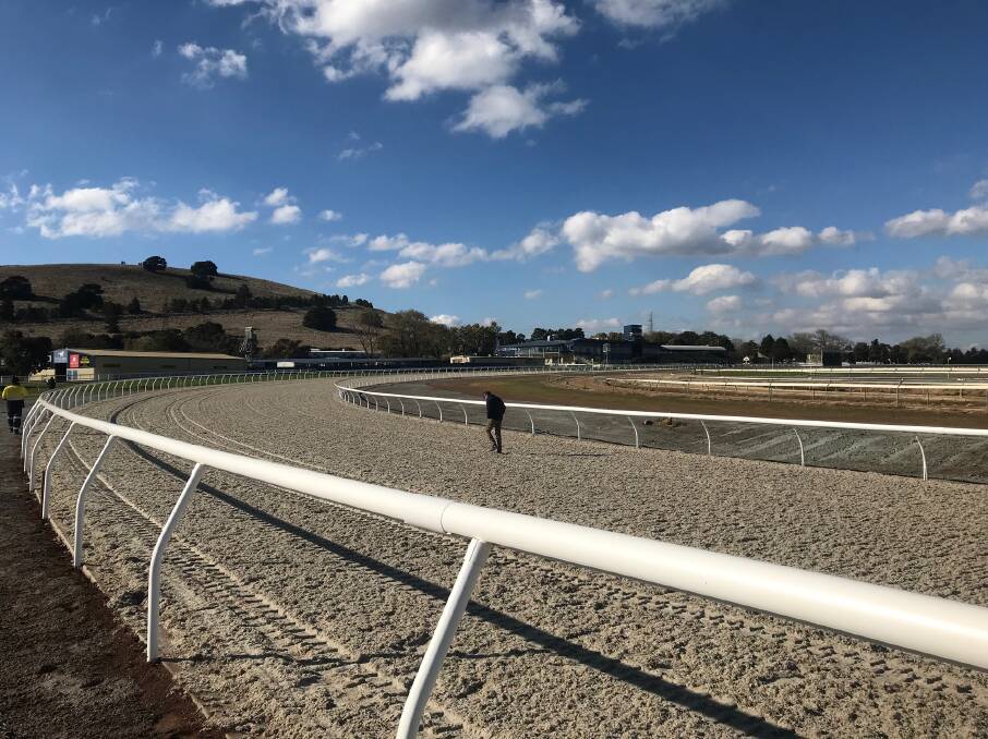 FRESH: Ballarat Turf Club CEO Lachlan McKenzie walks out on the new all-weather synthetic track in Miners Rest after an 18-month development period. Picture: Ben Hopkins