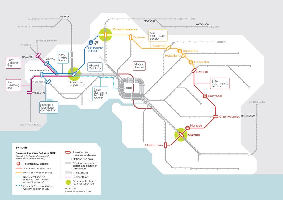 A map of the proposed changes with a airport rail tunnel.