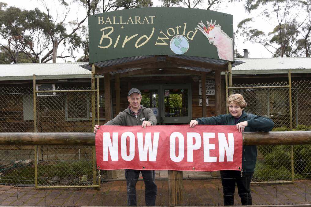 WELCOME: Paul and Lisa Sperber are excited to welcome people back into Ballarat Bird World. Picture: Lachlan Bence.