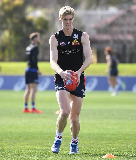 RUCK RETURN: Tim English is seen during a Western Bulldogs training session at Whitten Oval. Picture: Julian Smith.