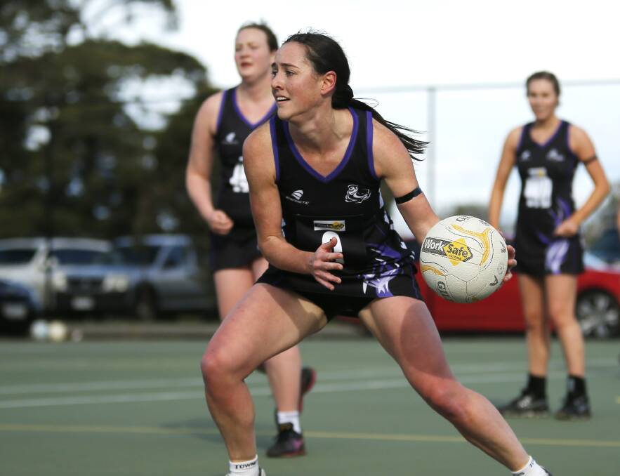 ALIVE: Johanna Dodds and Dunnstown remain in contention for the last finals spot following a 49-goal win over Daylesford at the weekend. Picture: Dylan Burns.