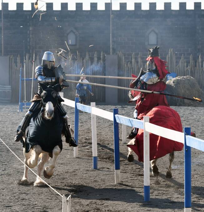 THUNDERING HOOVES: Dylan Phasey (left) and Cliff Marisma (right) are just two of the knights looking to be crowned champion during this Saturday's jousting tournament. PICTURE: KATE HEALY 