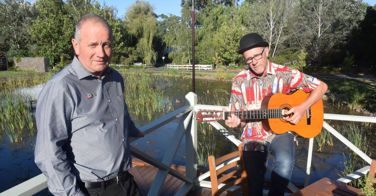 City of music: Busking Championships director Garry McKenzie with event judge Vince McDonald at the event launch on Tuesday.  Picture: Brendan Wrigley. 
