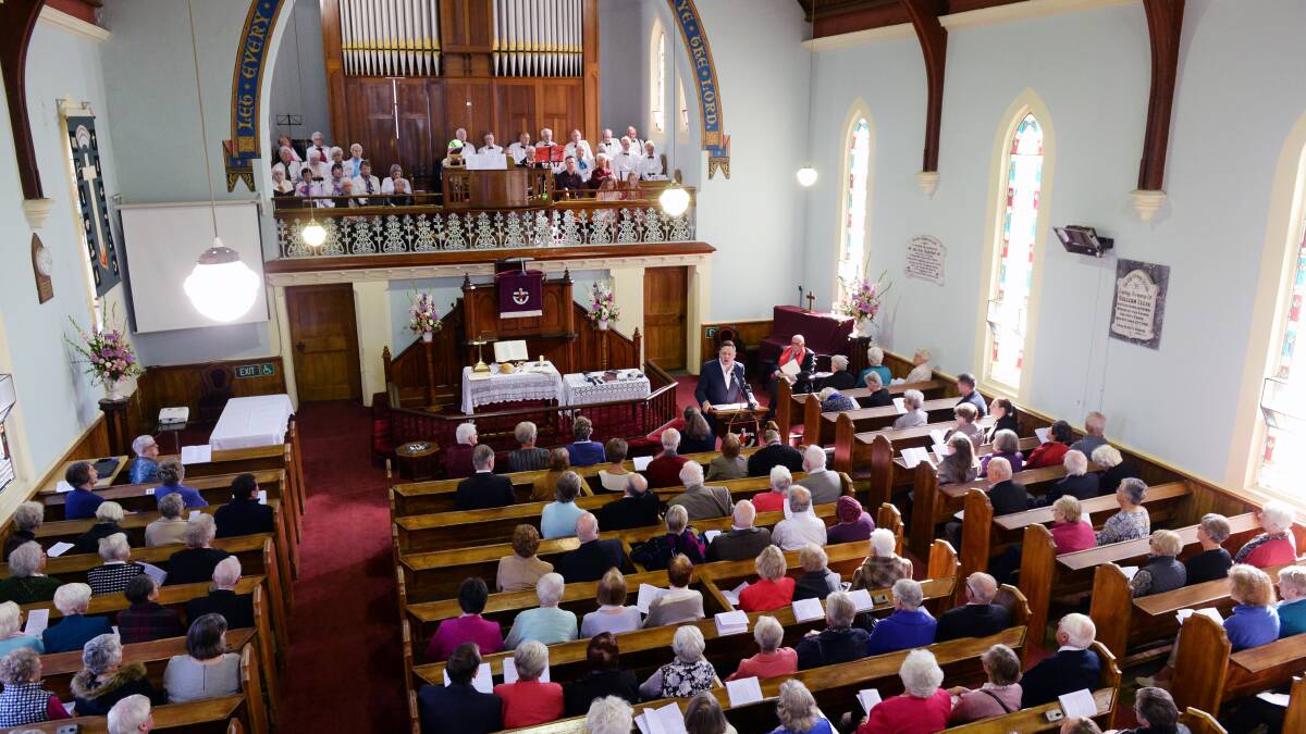 End of service: About 240 people packed into the Pleasant Street Uniting Church on Sunday for the final time, bringing to an end more than 150 years of worship in the building. Picture: Kate Healy   