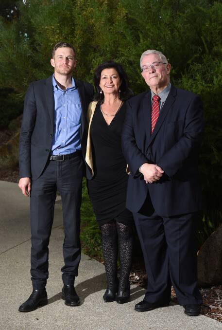 Heritage: Hepburn and Ballarat mayors Sebastian Klein and Samantha Mclntosh with Central Goldfields councillor Chris Meddows-Taylor.  Picture: Kate Healy.   