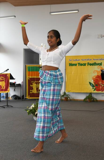Bringing in new year: Thamadee Ranatunga, 14, entertains the crowds with traditional dance at Saturday's Sri Lankan New Year celebrations held at the Ballarat South Community Hub. Picture: Lachlan Bence 