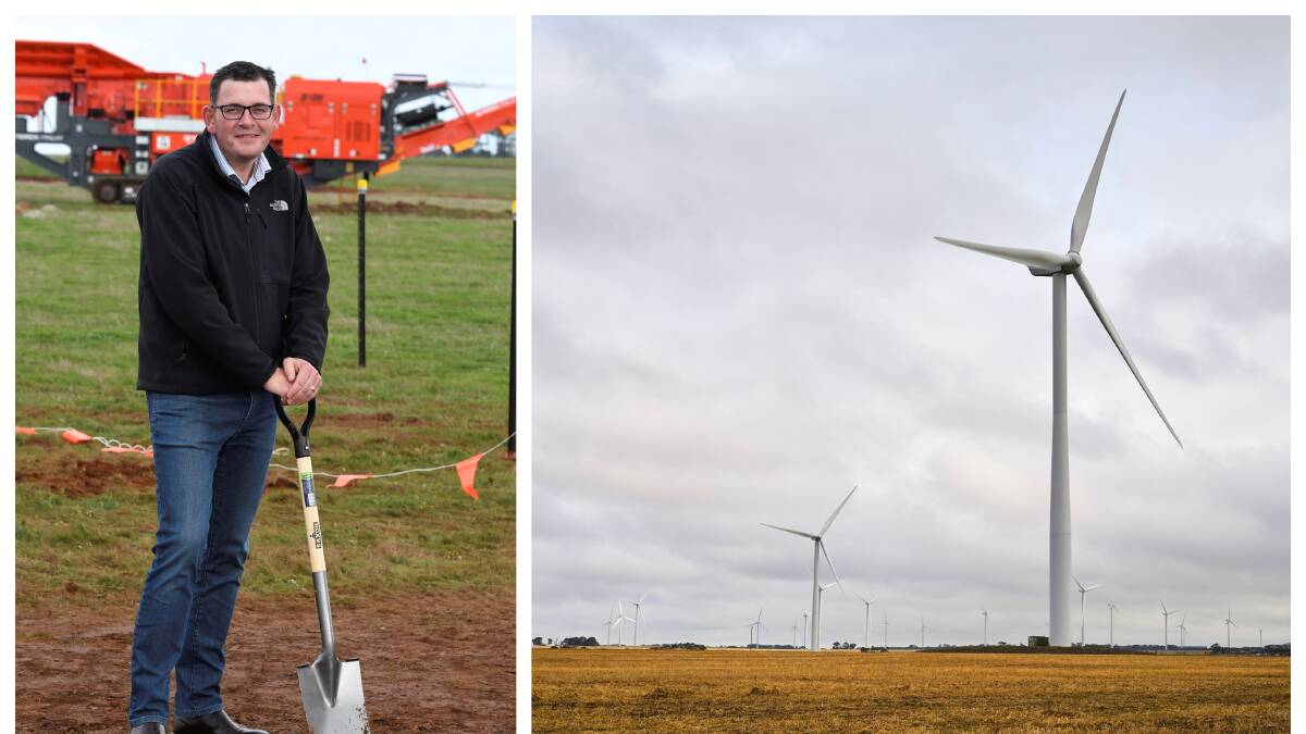 Project underway: Premier Daniel Andrews at the sod turn of the Stockyard Hill Wind Farm near Beaufort on Thursday. Picture: Lachlan Bence   