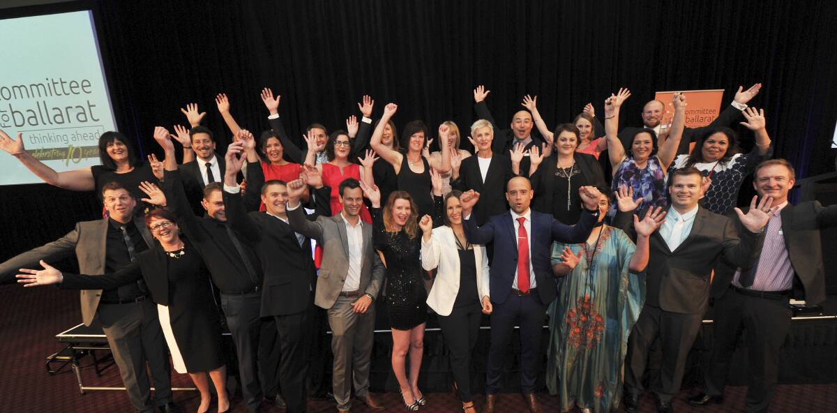 Cheers:  The 10th graduating group from the Leaders Forum's community leadership program.  Picture: Lachlan Bence.