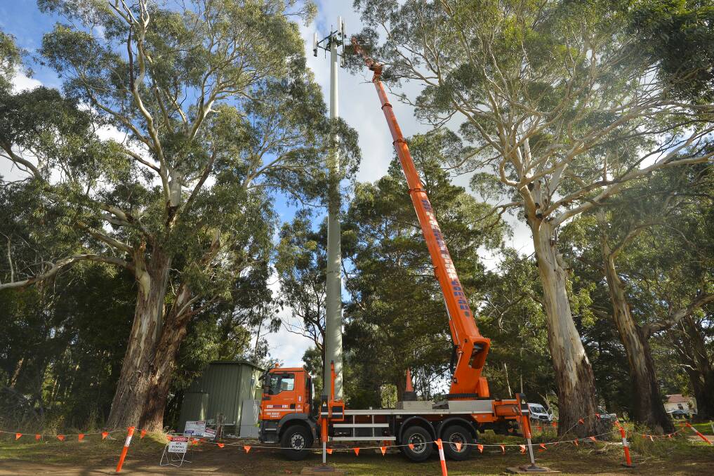 Construction of a mobile tower in Glenlyon in 2017. Picture: Dylan Burns 
