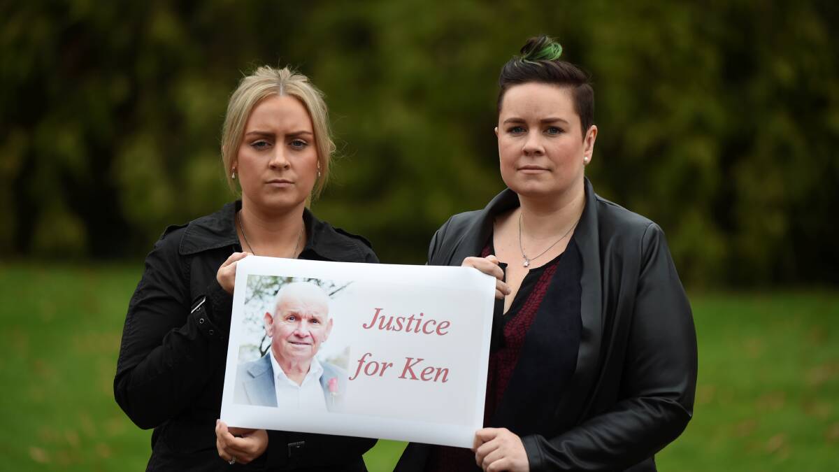 Courtney Pearce and Leah Handford with their Justice for Ken petition. Picture: Lachlan Bence 