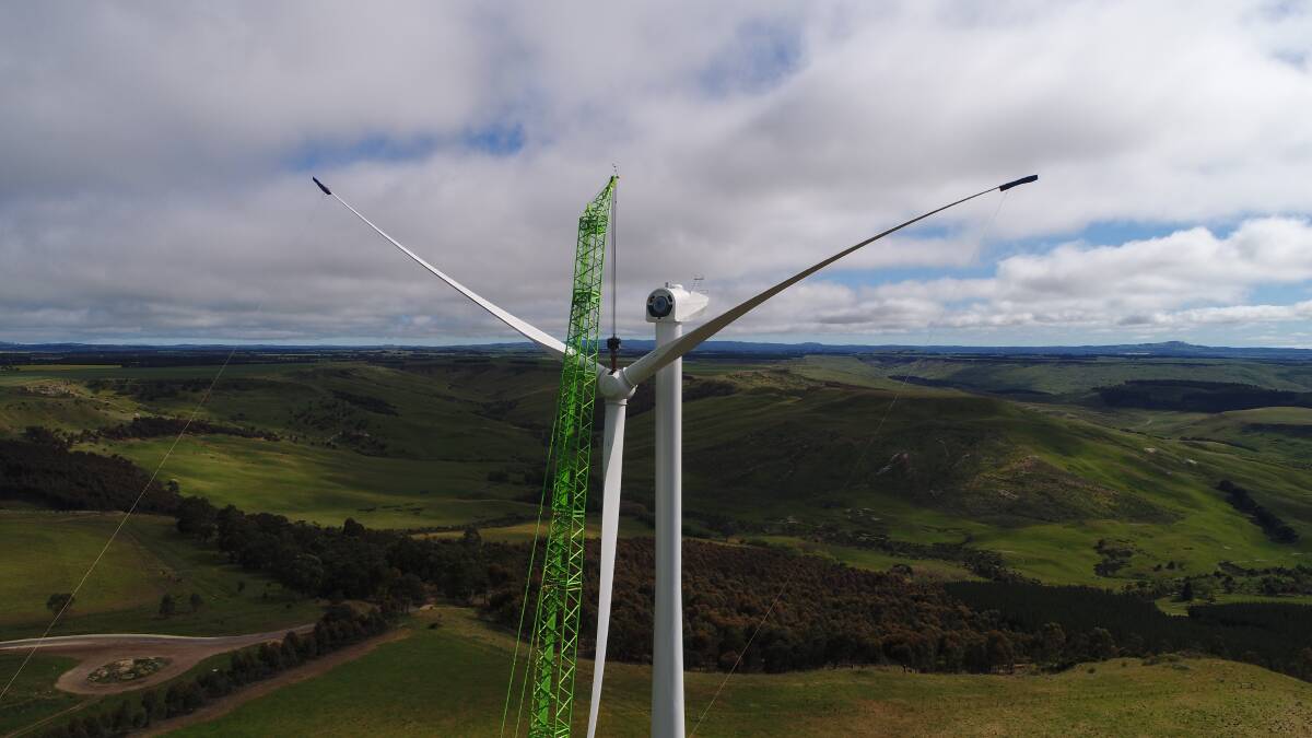 Construction on the Yaloak South Wind Farm in the Moorabool Shire earlier this year. Picture: Supplied 