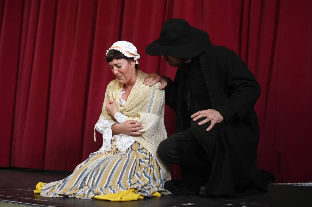 Painful: Nell Jeandet and David Markfarrington during a dress rehearsal of 'Hollow', a play about Daylesford's three lost boys.  Picture: Kate Healy. 