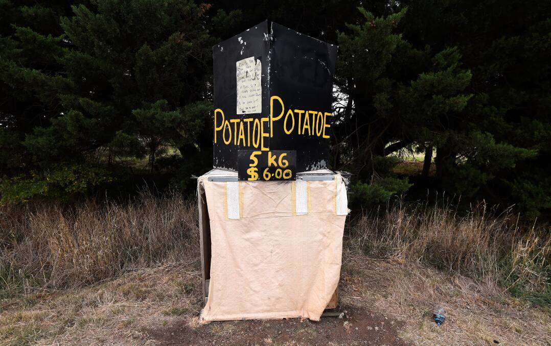 Robbed: This stall near Ballarat had over 60 bags of potatoes taken in recent days. Picture: Adam Trafford.