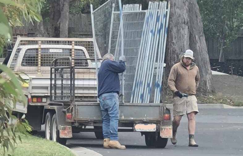 A trailer of woe: Lachlan Rodgers (right) on a site in Ballarat. His companies LTR Construction and Goldfields Building Co have collapsed leaving creditors stranded and several homes incomplete.