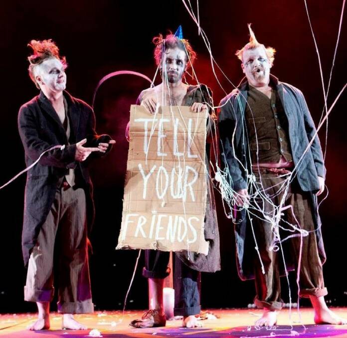 Clowns, hobos or lost travellers: the three performers in The Dark Party are wandering in search of a celebration. Will they ever find it, or are they lost in surreal maze? Picture: The Dirty Brothers.