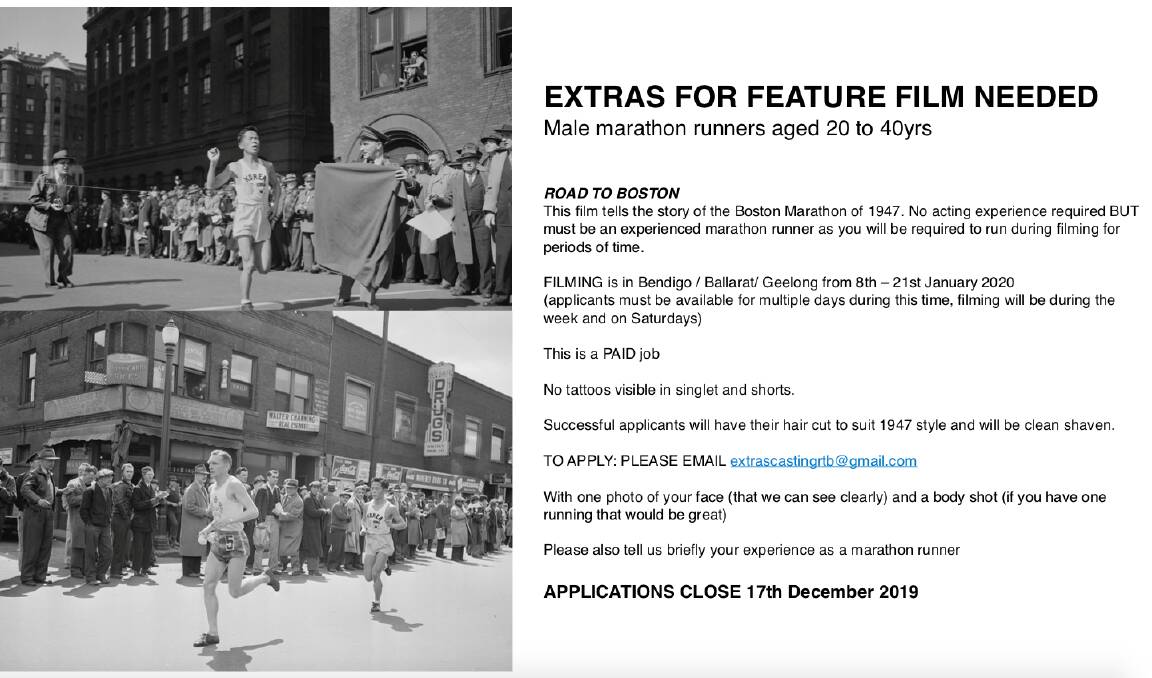 Looking for extras: A ad looking to encourage extras for the film Running to Boston.