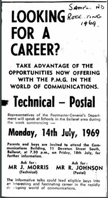 Career-wise: Courier ad of the time offers (male) students a chance to join the PMG.
