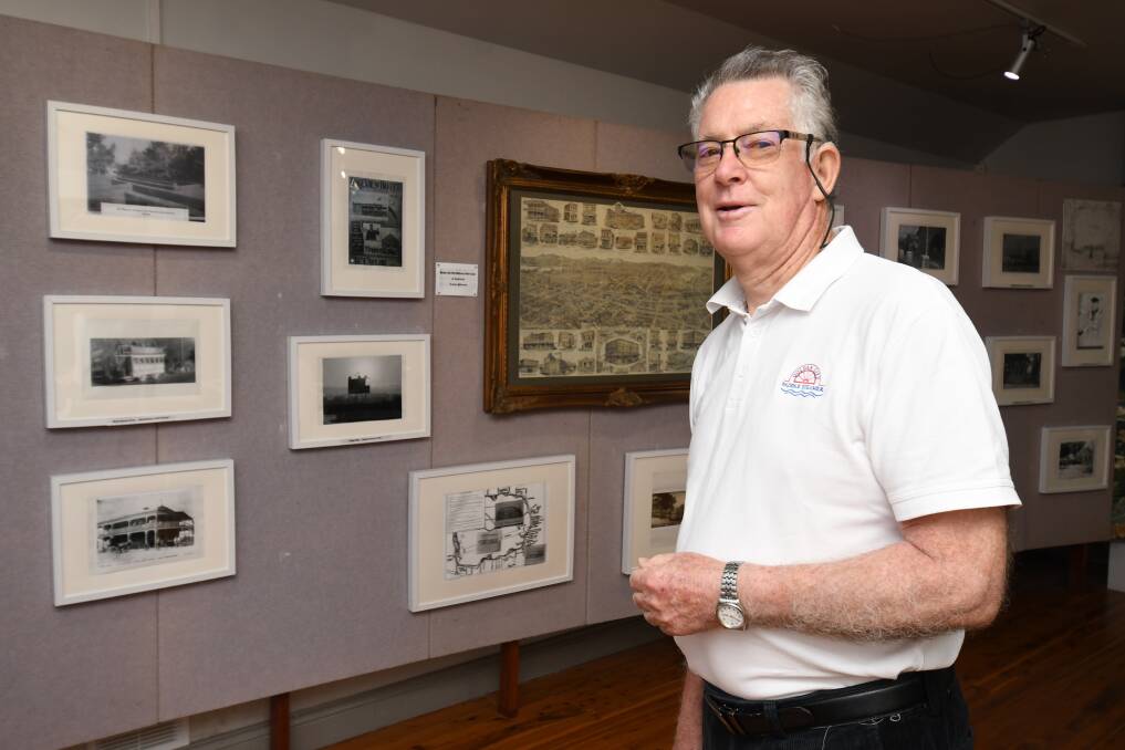 Life of the Lake: the Golden Paddle Steamer Museum Society's Don Holmes with some of the images in the Ballarat Heritage Festival exhibition. Many are not readily available to the public. Picture: Kate Healy.