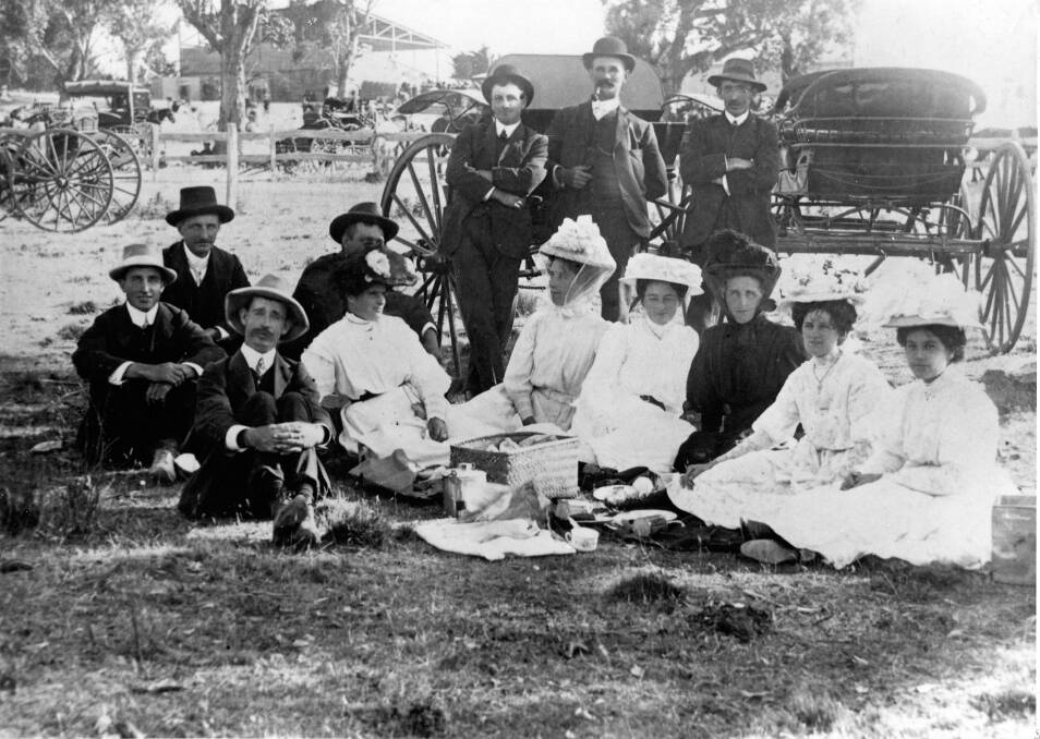 Elegant: Picnic party at the rear of the Lal Lal grandstand in the 1890s. Picture: Peter Griffiths Collection.