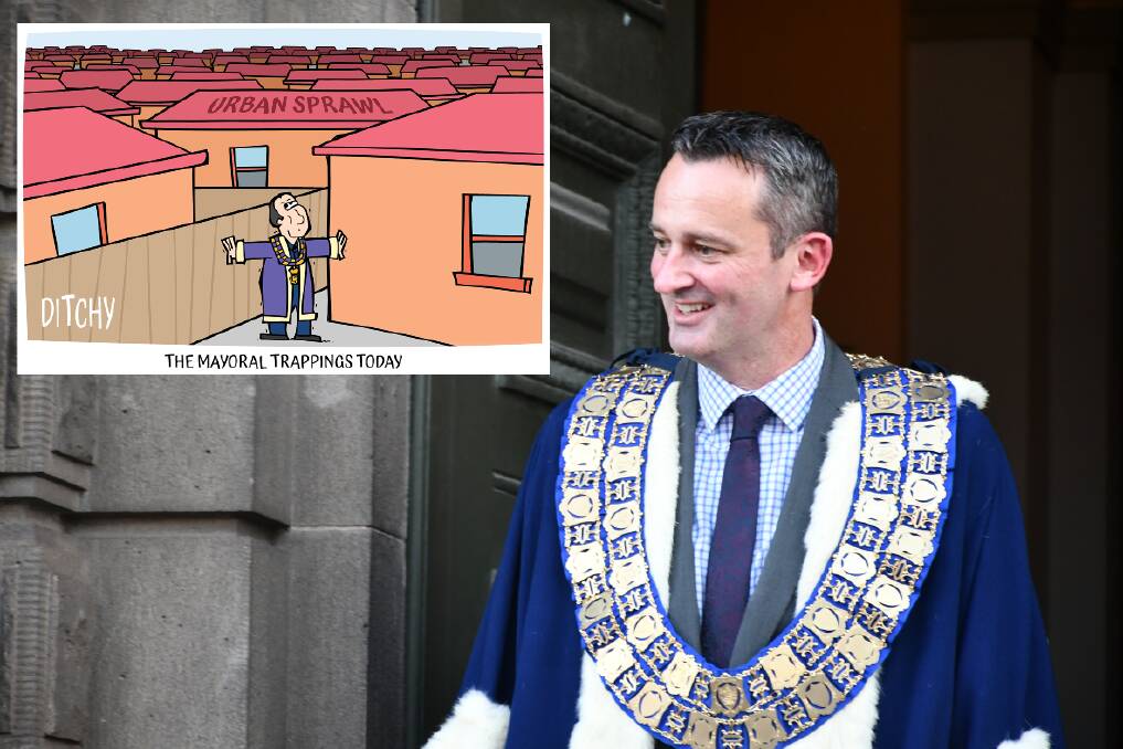 A job to finish: Reelected mayor Daniel Moloney says there are projects held up in the city he and the city's executive management team are determined to finish in 2022. Inset: Ditchy's view.
