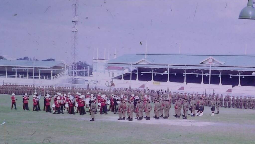 Colours of the past: This slide is one of several handed to the Ranger Barracks Museum capturing the handover of the current 8/7 RVR colours in 1969.
