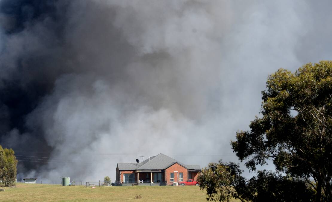 Inferno: Smoke from the fire at the Kinross Farms poultry facility could be seen for kilometres. Picture: Darren Howe.