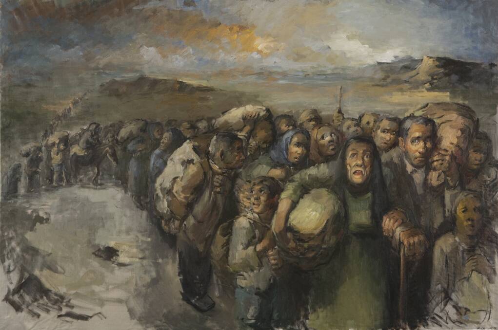 Fleeing: Yvonne Audette (b.1930) The refugees,1955. Oil on canvas.