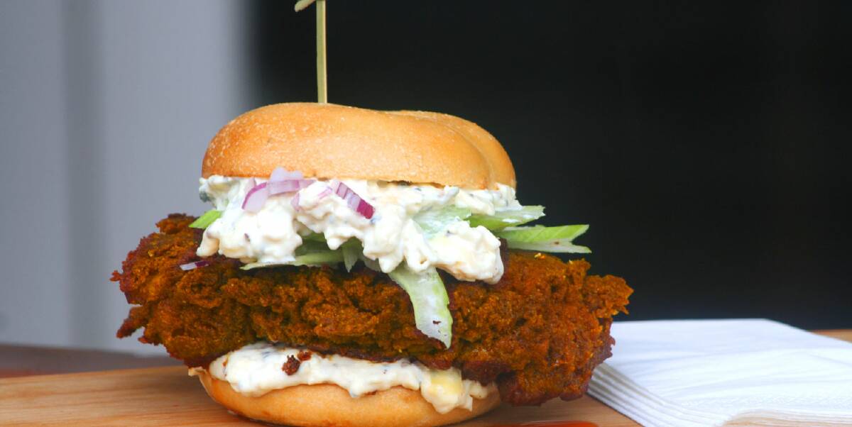 Southern fried delight: A deep-fried chicken burger with coleslaw is one of the meals on offer at the Hop Temple this Sunday. Photo: Round the Way.
