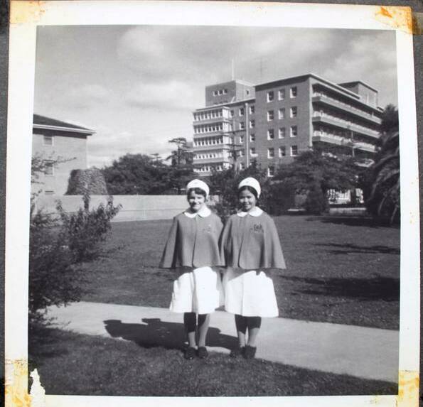 Well dressed: Two Ballarat nursing sisters outside the nurses' quarters, 1960s-70s.