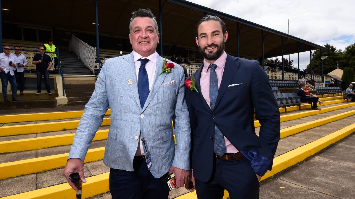 A relentless advocate for good wine: Brad Fernando (left) pictured with Lynden Barnes at the Ballarat Turf Club in 2019, has died at the age of 57.