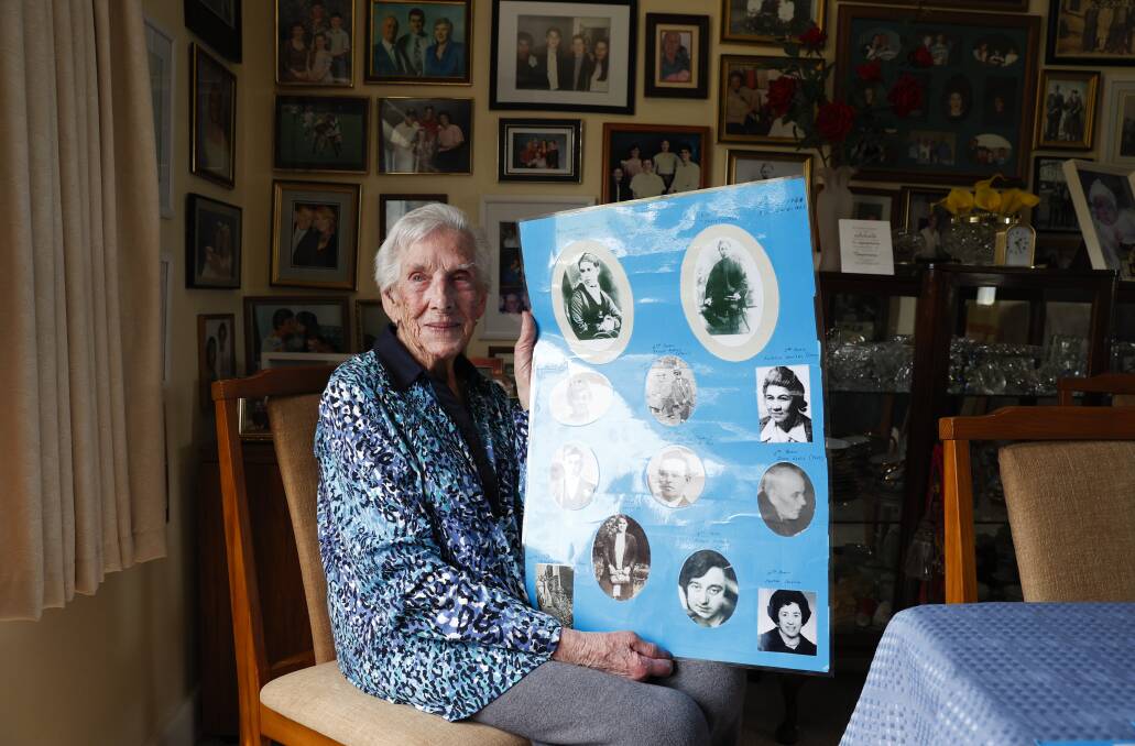Family history: Shirley Williams (Foo) in her Ballarat home of 70 years, with images of her parents, grandparents, aunts and uncles. Her brother Harold was president of the Ballarat Trades Hall & Labour Council. Picture: Luke Hemer.