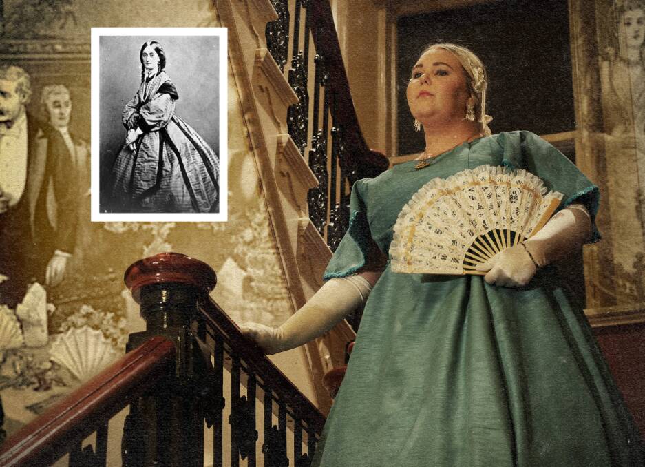 Intrigue and murder: Performer Hayley Beacham in the role of Lady Bowen and (inset) the real Lady Diamantina Bowen, exotic wife of the Governor of Queensland.