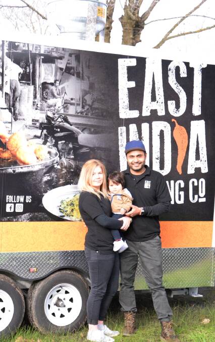 East India Trading Company: Hayley Faull and Ronnie Singh with their son Luca and their $40,000 Ballarat food van. Photo: Caleb Cluff.