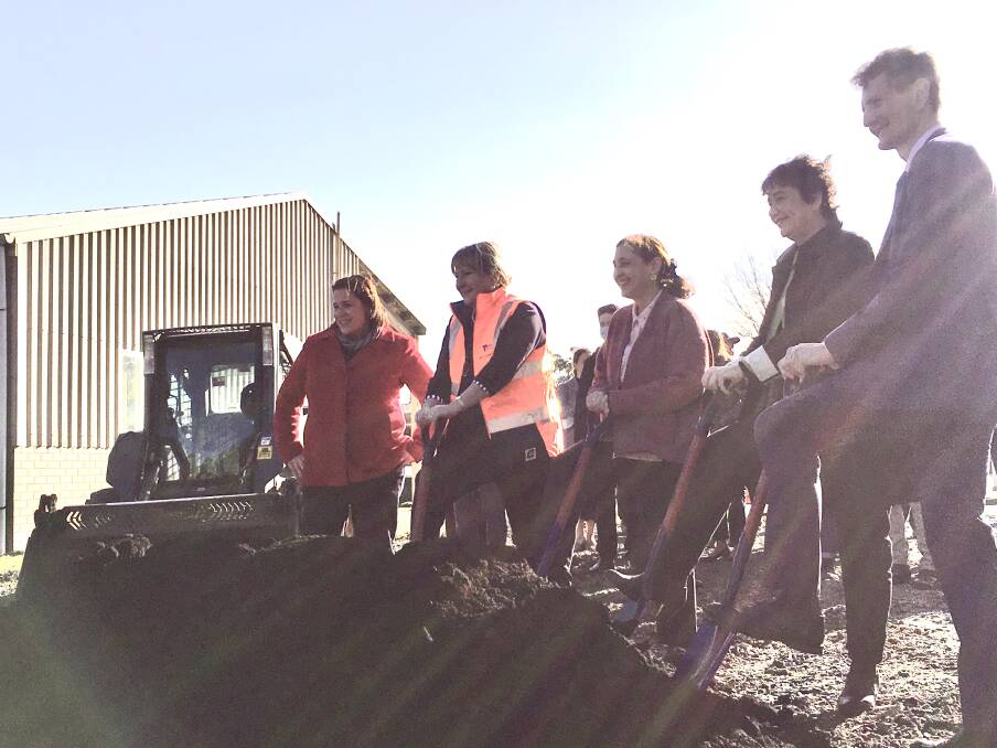 Preparing the ground: From left Member for Wendouree Juliana Addison; Minister for Training and Skills Gayle Tierney; Minister for Energy, Environment and Climate Change Lily D'Ambrosio; Member for Buninyong Michaela Settle; Professor Duncan Bentley.