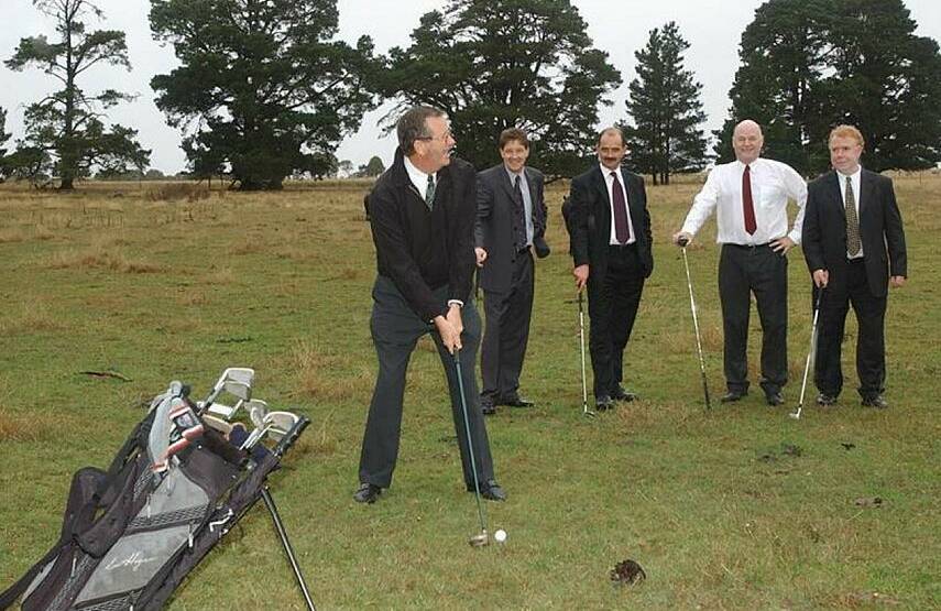 Greens for the green fields: Developers and council representatives tee off at Lucas. 