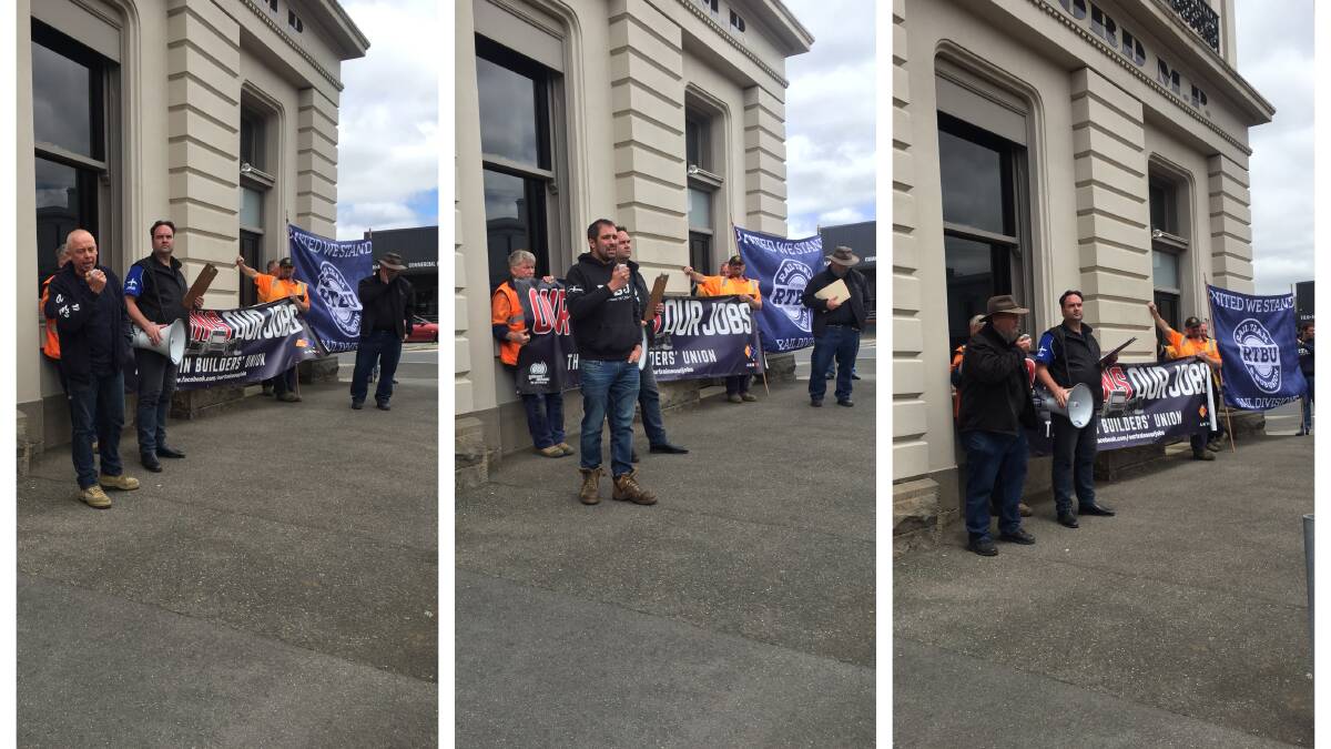 Good representation: Three of the speakers at the union-organised rally in Ballarat on Wednesday. Pictures: Caleb Cluff.