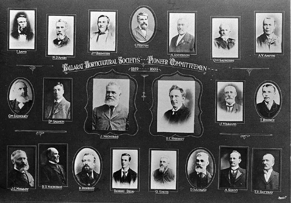 160 years: The founding members of of the Ballarat Horticultural Society in a framed collage made around 1890. Picture: Richards & Co Photographic Studio per Museums Victoria.