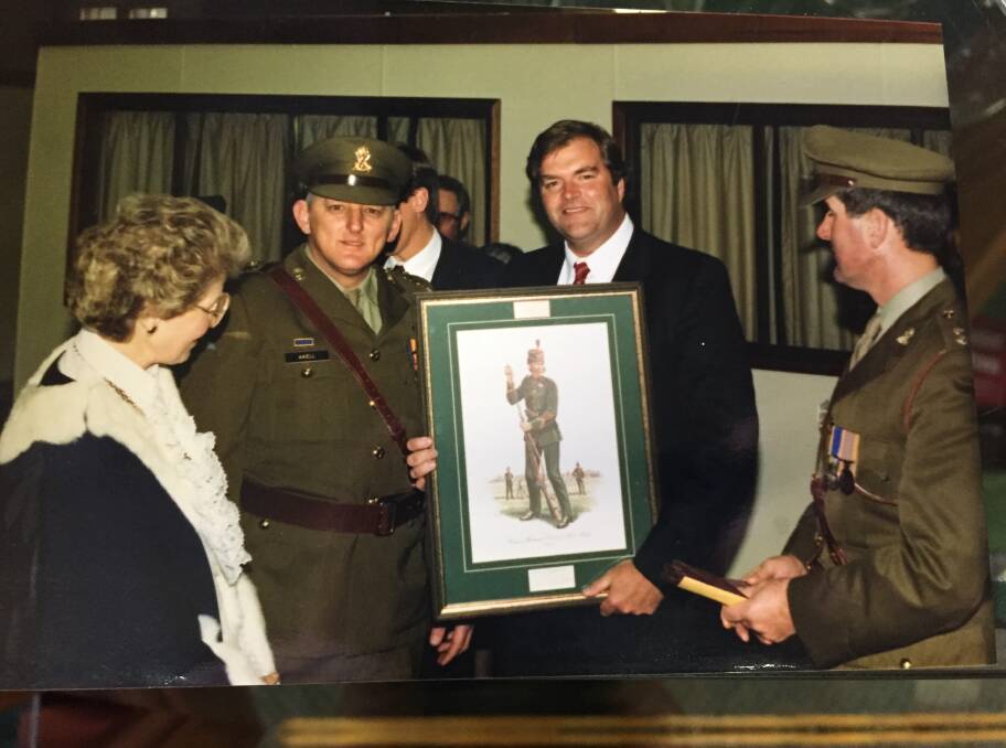 Thirty years: former defence minister Kim Beazley with former mayor councillor Wanda Chapman, Captain William Akell, quartermaster of the 8/7 RVR and Lt-Col Douglas Ball.