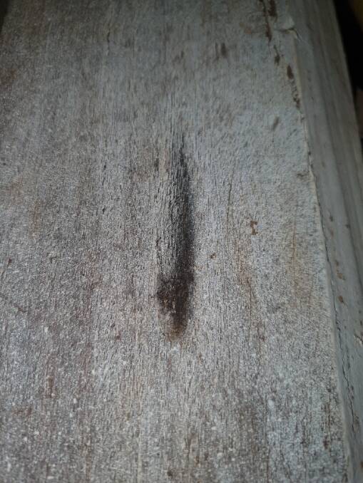 Burnt and gouged: a mark made in a stable timber to protect a horse. Picture: Dr David Waldron.