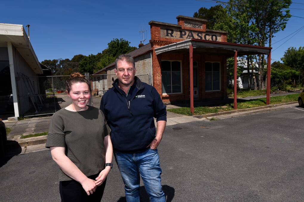 Investors in history: Katrina Wrigley and Brad Blake outside the Pasco Hardware site they have purchased in Creswick. Picture: Adam Trafford.