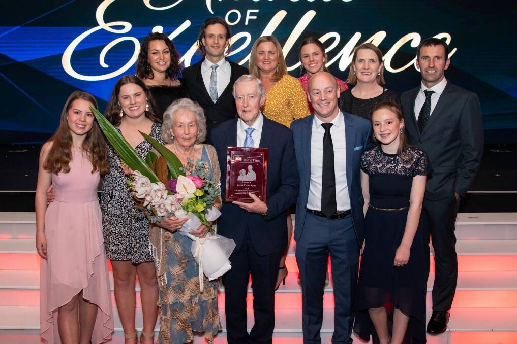 Honoured: Elaine and Leo Ryan with their family were honoured for 40 years of service to their industry by being recognised in the IGA Hall of Fame.