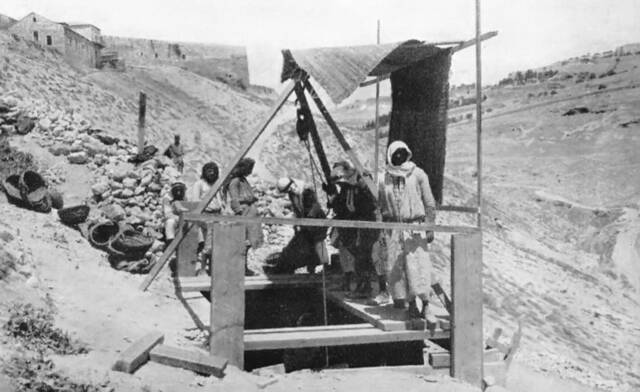 Local labour: Opening one of the first excavation shafts. None of the three digs revealed any treasure.