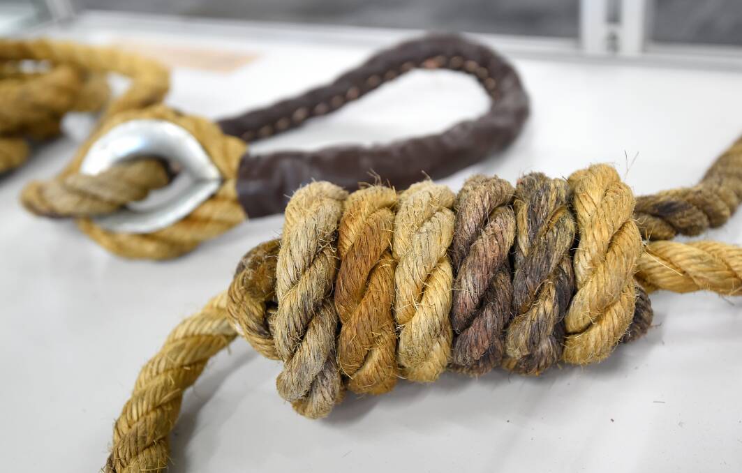 Below: A replica of a rope used by a hangman. The ropes were usually three strand, knotted above the left ear to snap the neck.