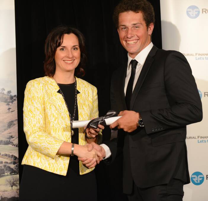 STUDY: Rural Bank and Rural Finance chief executive and managing director Alexandra Gartmann awards James Kirkpatrick his scholarship earlier this year. Picture: Supplied.