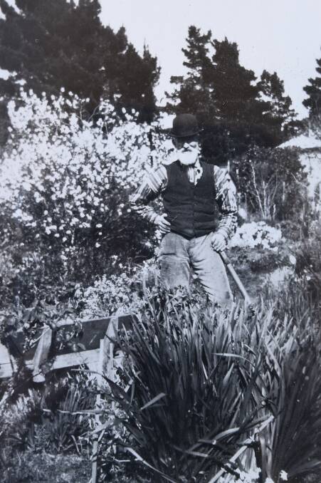 LEFT: Larundel's well-dressed gardener McPherson in his garden, 1912. The gardens are much changed from McPherson's time.
